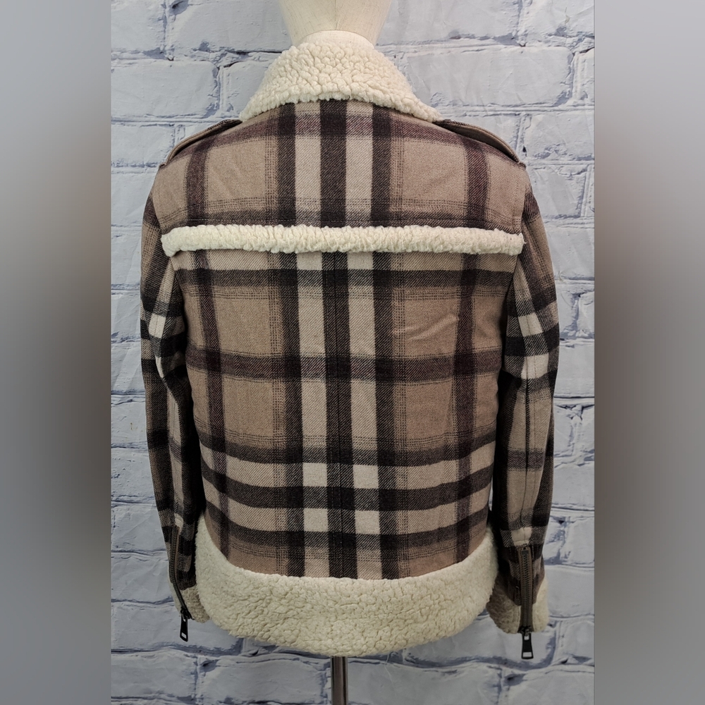 Burberry Brit Women's Wool Jacket Nova Check Faux Shearling Winter Bomber 6 US - Picture 6 of 15